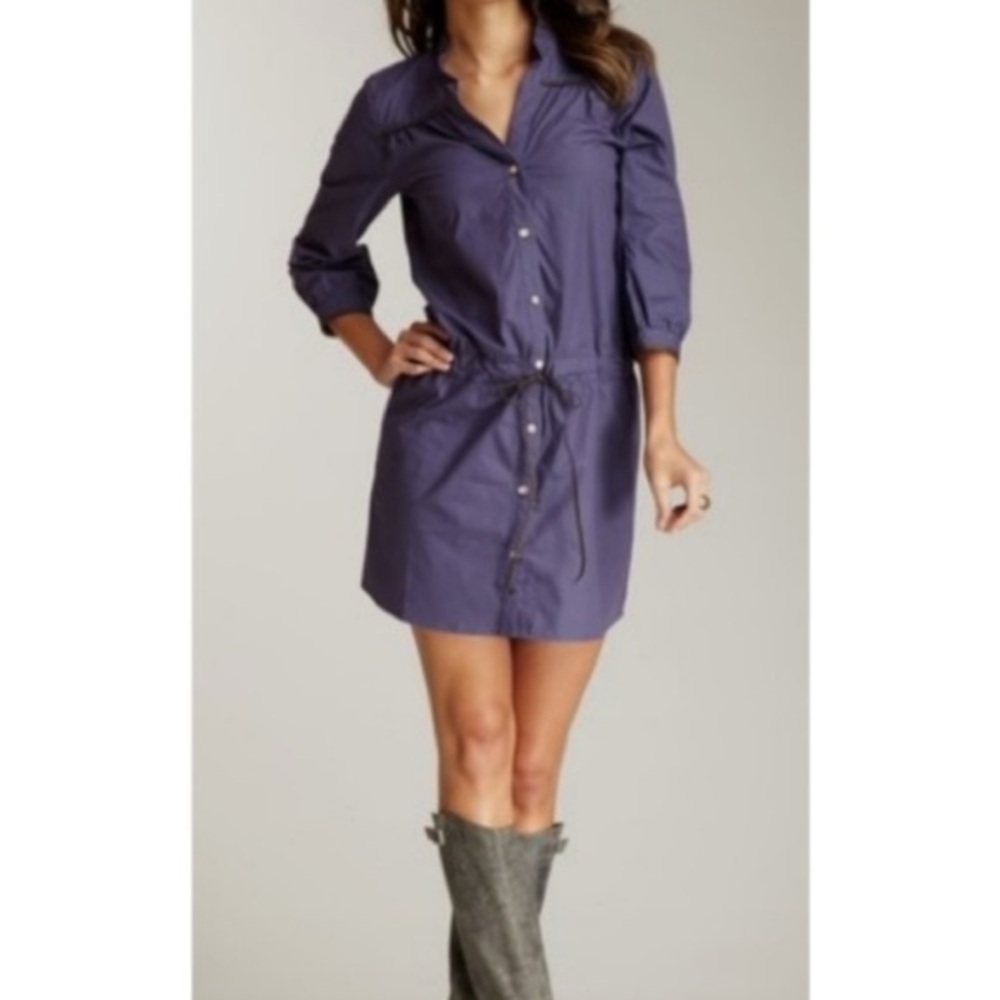Mott50 Leigh M UPF 50+ Aging Protection Mini Shirt Dress Braided Leather Detail